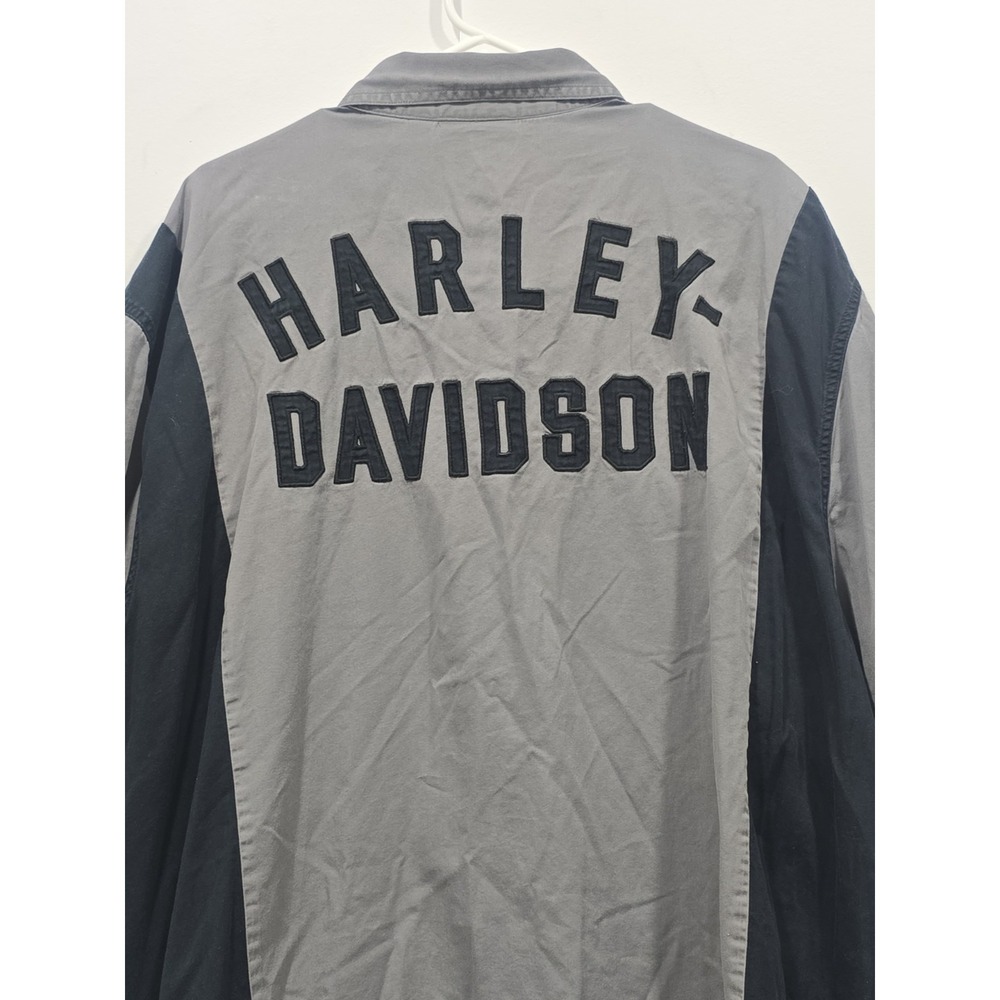 Harley-Davidson Men's 4XL Grey & Black Colorblock Mechanic Work Shirt Short...